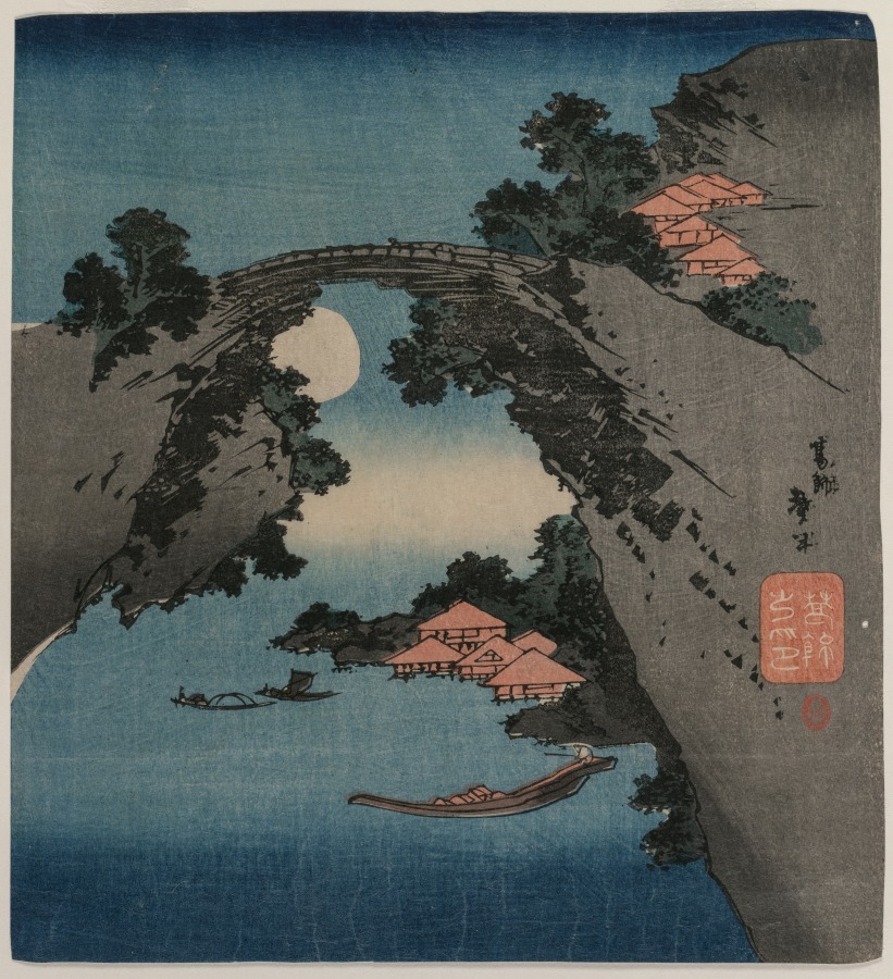 Katsushika Taito II《The Monkey Bridge》(クリーヴランド美術館蔵)