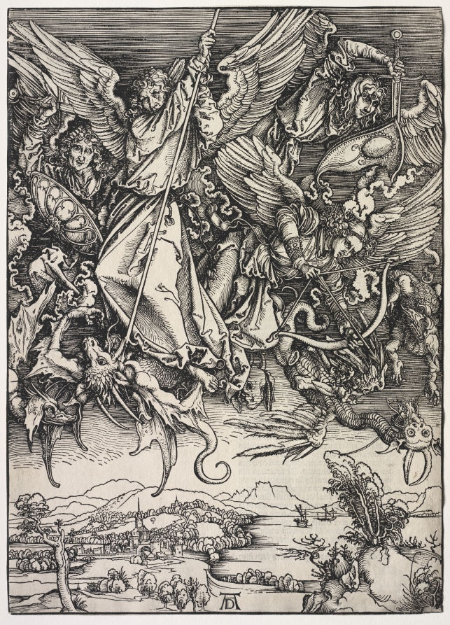 アルブレヒト・デューラー《Revelation of St. John: St. Michael fighting the Dragon》（クリーヴランド美術館蔵）
