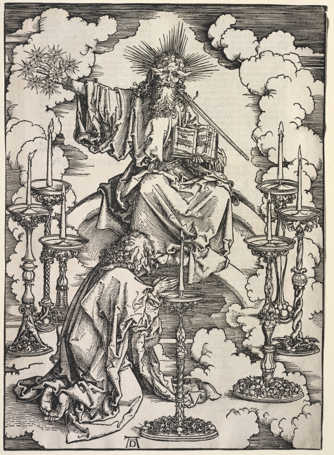 アルブレヒト・デューラー《Revelation of St. John: St. John Beholding the Seven Candlesticks》（クリーヴランド美術館蔵）