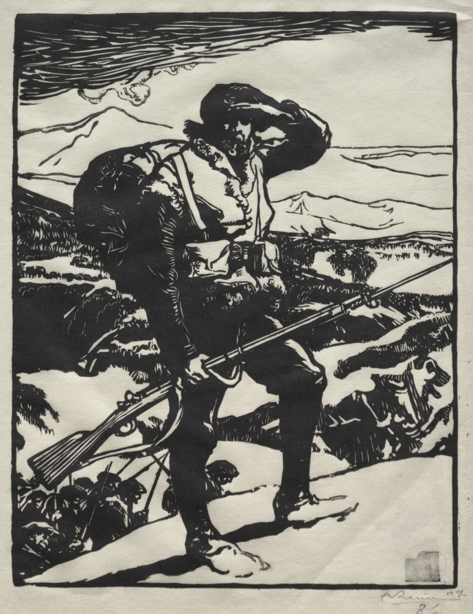 Auguste Louis Lepère《Chasseur Alpin Regardant La Plaine Du Rhin》(クリーヴランド美術館蔵)
