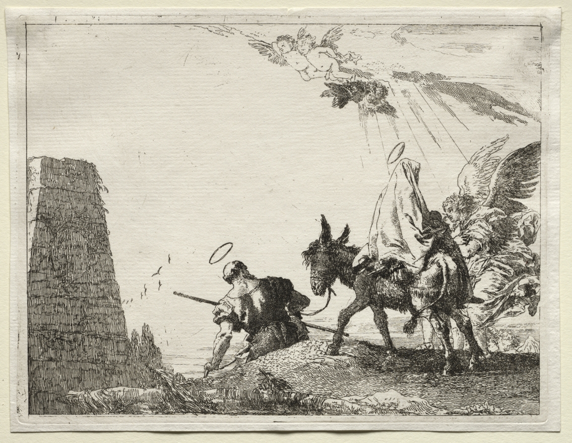 ジョヴァンニ・ドメニコ・ティエポロ《Flight into Egypt: The Holy Family Passing near a Pyramid》(クリーヴランド美術館蔵)