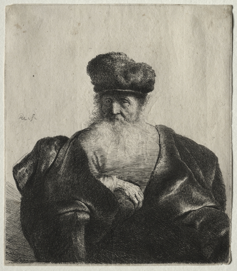 レンブラント・ファン・レイン《Old Man with Beard, Fur Cap, and Velvet Cloak》(クリーヴランド美術館蔵)