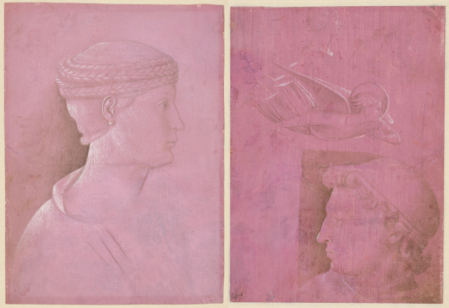 Bust of a Woman (recto); Head of a Man, Two Studies of a Woman's Profile, and a Study of An Angel (verso)