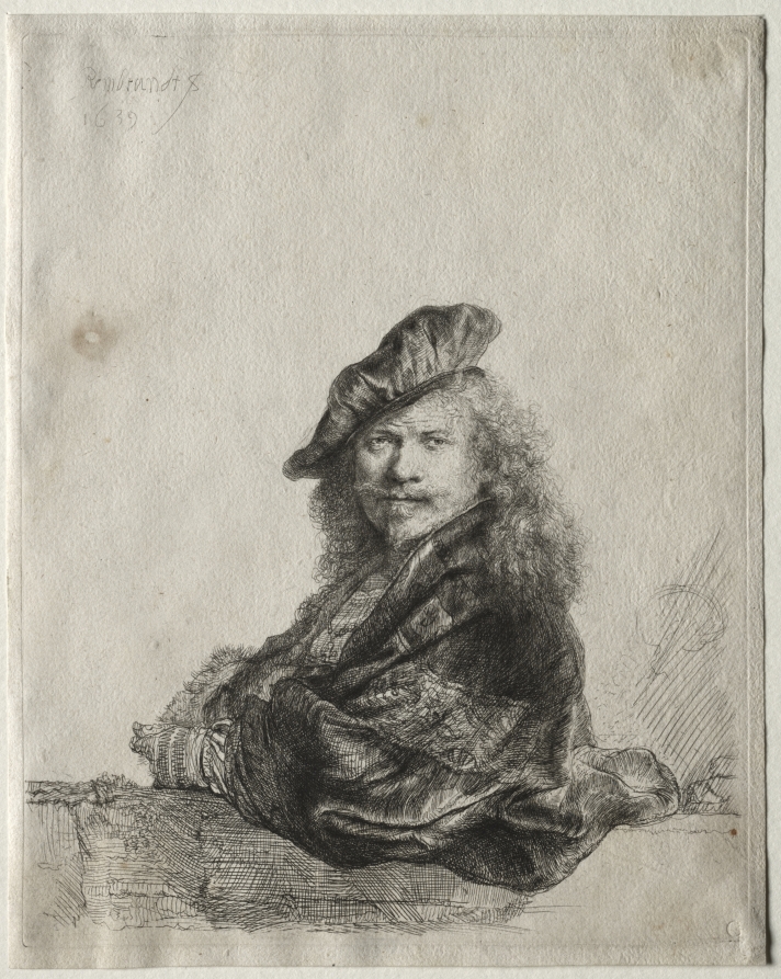 レンブラント・ファン・レイン《Self-Portrait Leaning on a Stone Sill》(クリーヴランド美術館蔵)