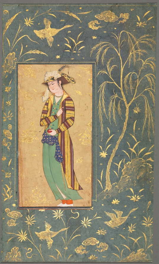 Riza-yi Abbasi《Youth Holding a Pomegranate; Illustration from a Single Page Manuscript》（クリーヴランド美術館蔵）