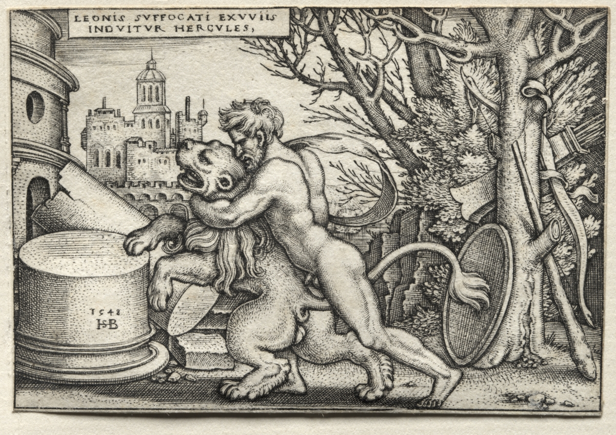 Hans Sebald Beham《The Labors of Hercules: Hercules Strangling the Nemean Lion》(クリーヴランド美術館蔵)
