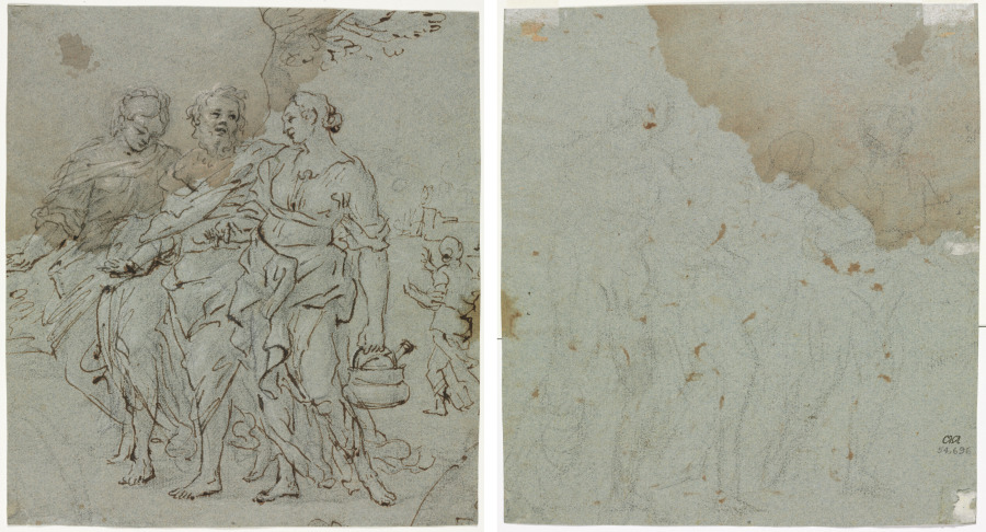 Pietro da Cortona《Lot and His Daughters (recto); Sketch for Lot and His Daughters (verso)》(クリーヴランド美術館蔵)