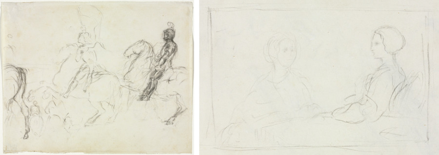 Battle Scene with Armored Figures on Horseback (recto) Two Seated Women (verso)