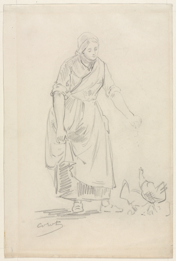 Jean Baptiste Camille Corot《Peasant Girl Feeding Chickens》(クリーヴランド美術館蔵)