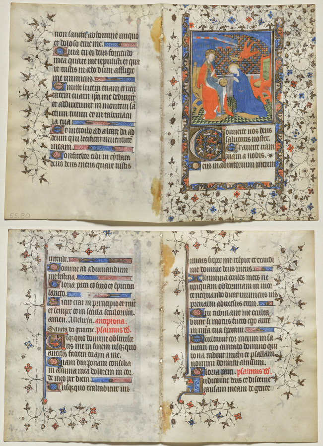 Bifolio from a Book of Hours: Coronation of the Virgin (recto); Text (verso)