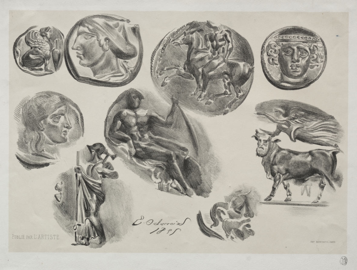 ウジェーヌ・ドラクロワ《Sheet with Nine Antique Medals》(クリーヴランド美術館蔵)