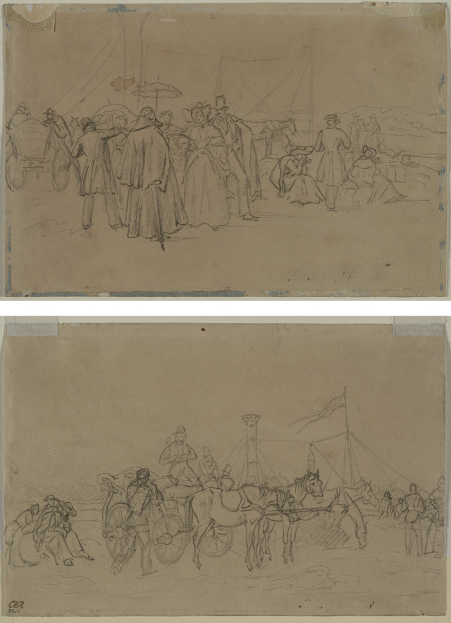 Heinrich von Mayr《Passengers for Rhine Steamer (recto) Passengers for Rhine Steamer (verso) 》(クリーヴランド美術館蔵)