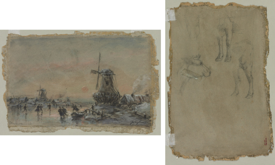 ヨハン・ヨンキント《View of Arnheim (recto); Studies of a Bull (verso)》(クリーヴランド美術館蔵)
