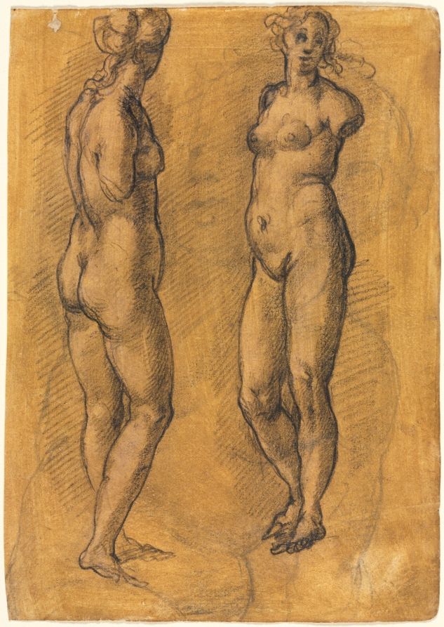 Copy of an Antique Statue of a Standing Woman (two views), over a Sketch of a Putto