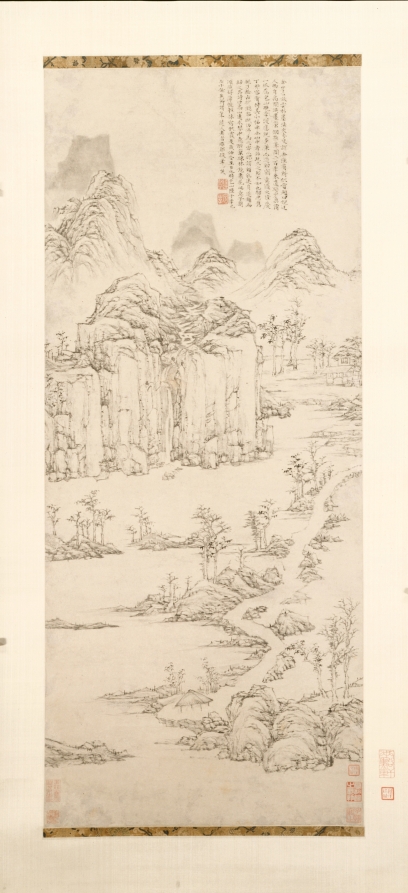 Lu Zhi《Daoist Retreat in Mountain and Stream (Landscape after Ni Zan [1301–1374])》（クリーヴランド美術館蔵）