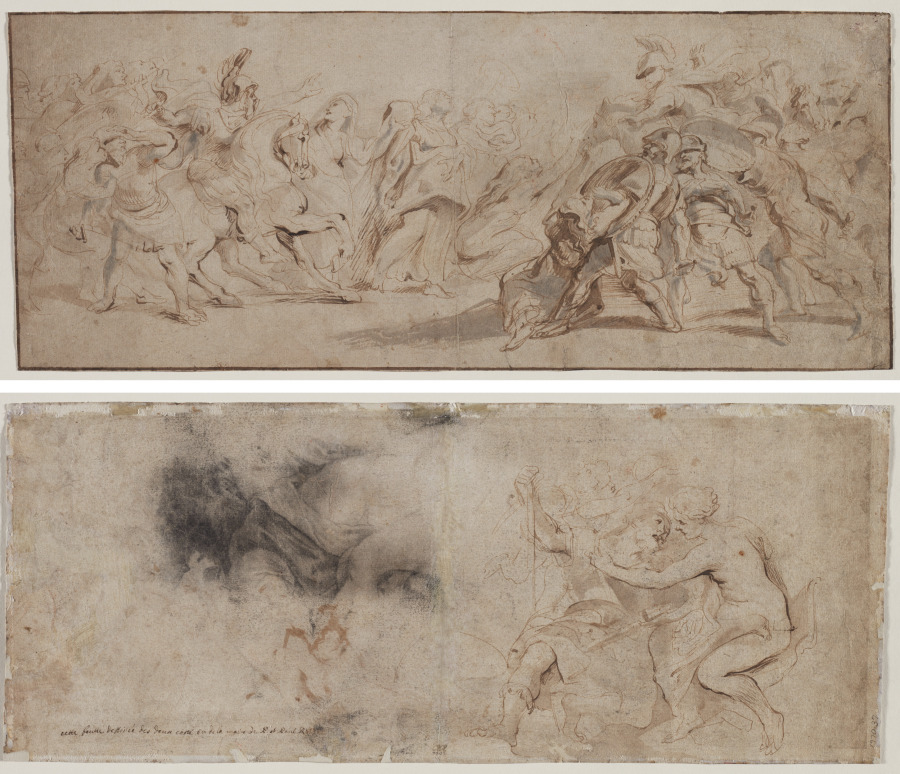 ペーテル・パウル・ルーベンス《Reconciliation of the Romans and the Sabines (recto) Venus Disarming Mars, Drapery Study (verso)
》(クリーヴランド美術館蔵)