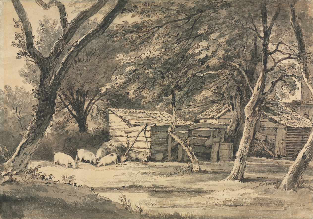 Henry Edridge《Farm with Pigs Foraging》(クリーヴランド美術館蔵)