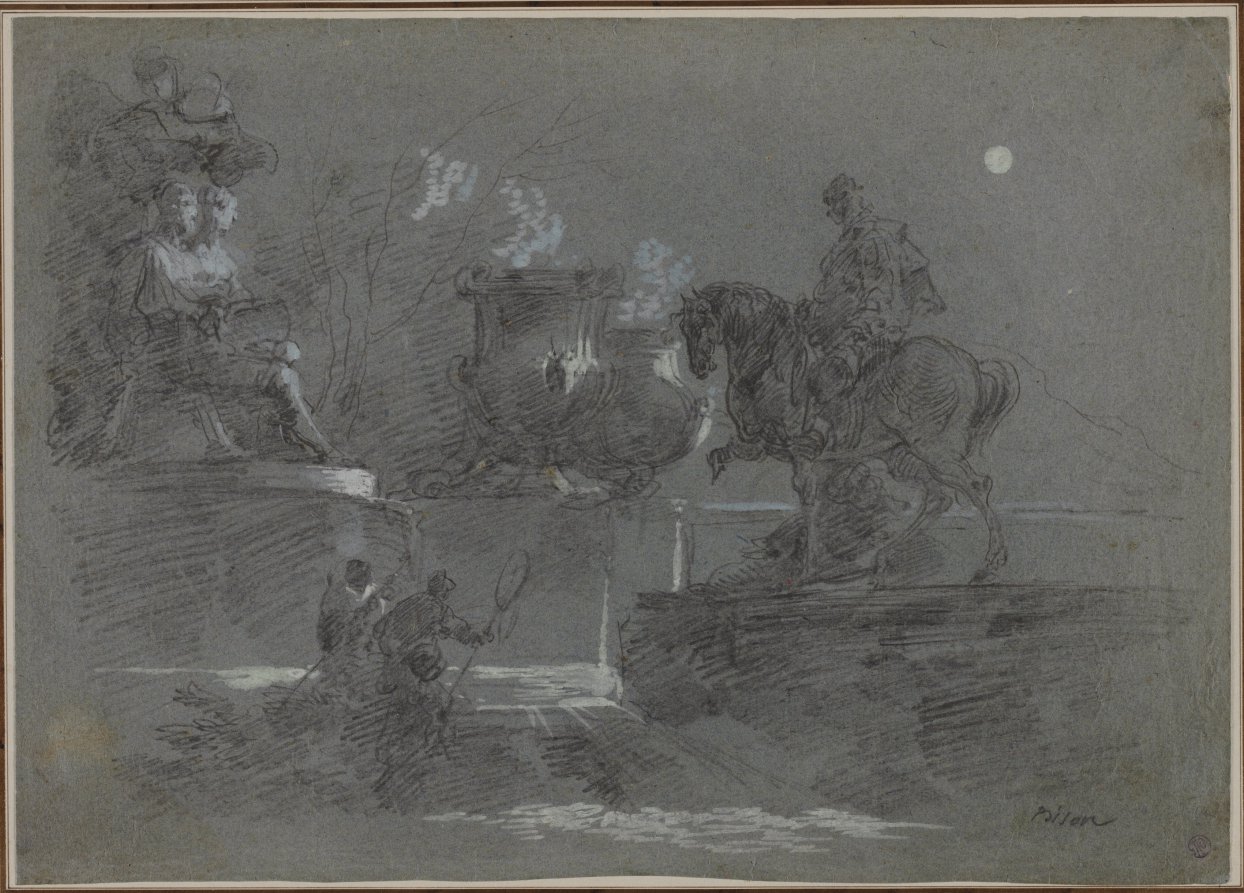 Monumental Sculpture in a Moonlit Park