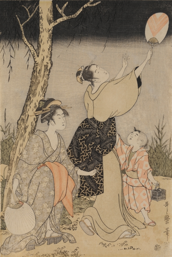 柳下の蛍狩り（左）