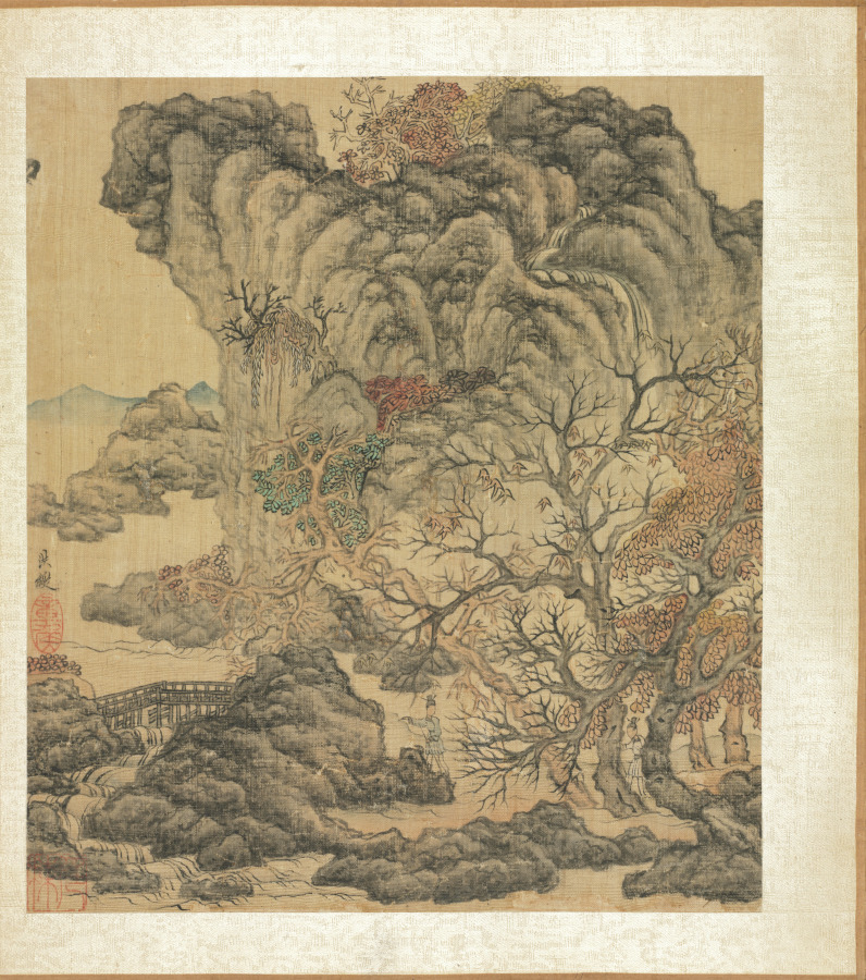 秋景山水の旅人(古人に倣う画より)