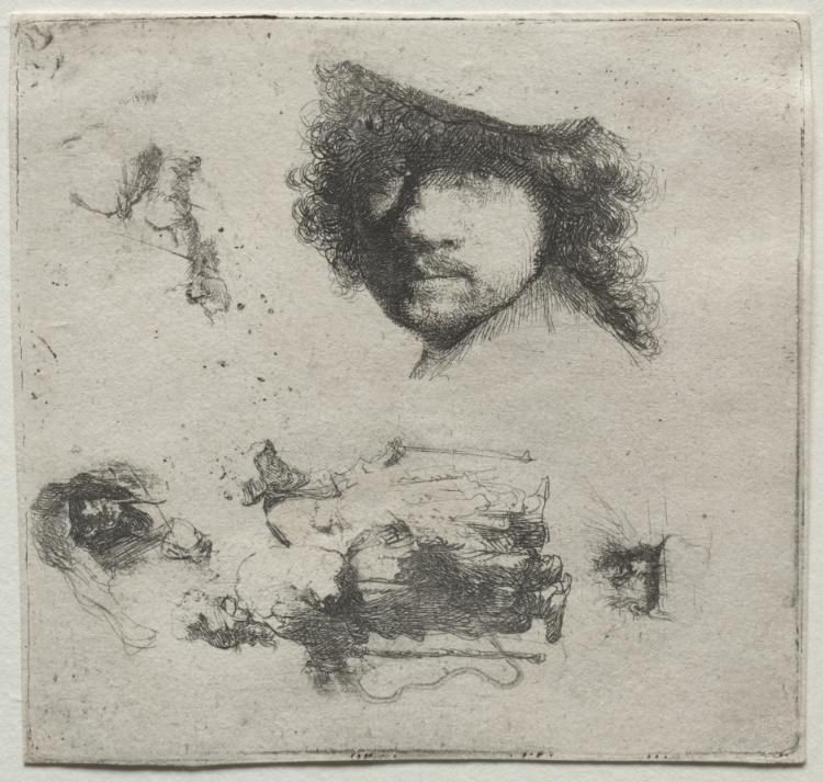 Sheet of Studies:  Self-Portrait, a Beggar Couple, etc.