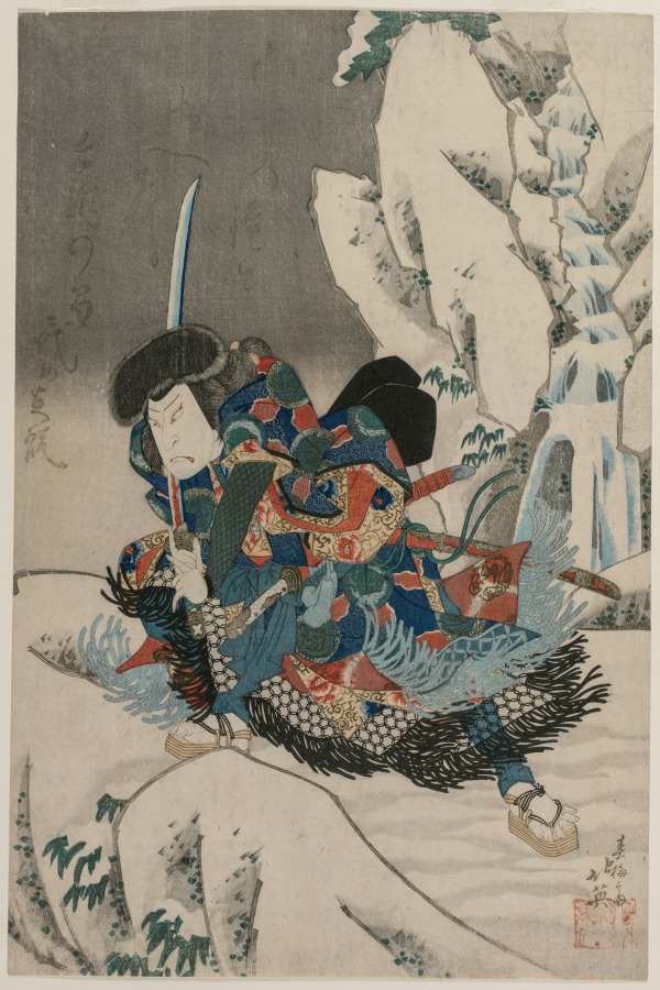 Shunbaisai Hokuei《Nakamura Utaemon IV as a Warrior Standing in the Snow》(クリーヴランド美術館蔵)