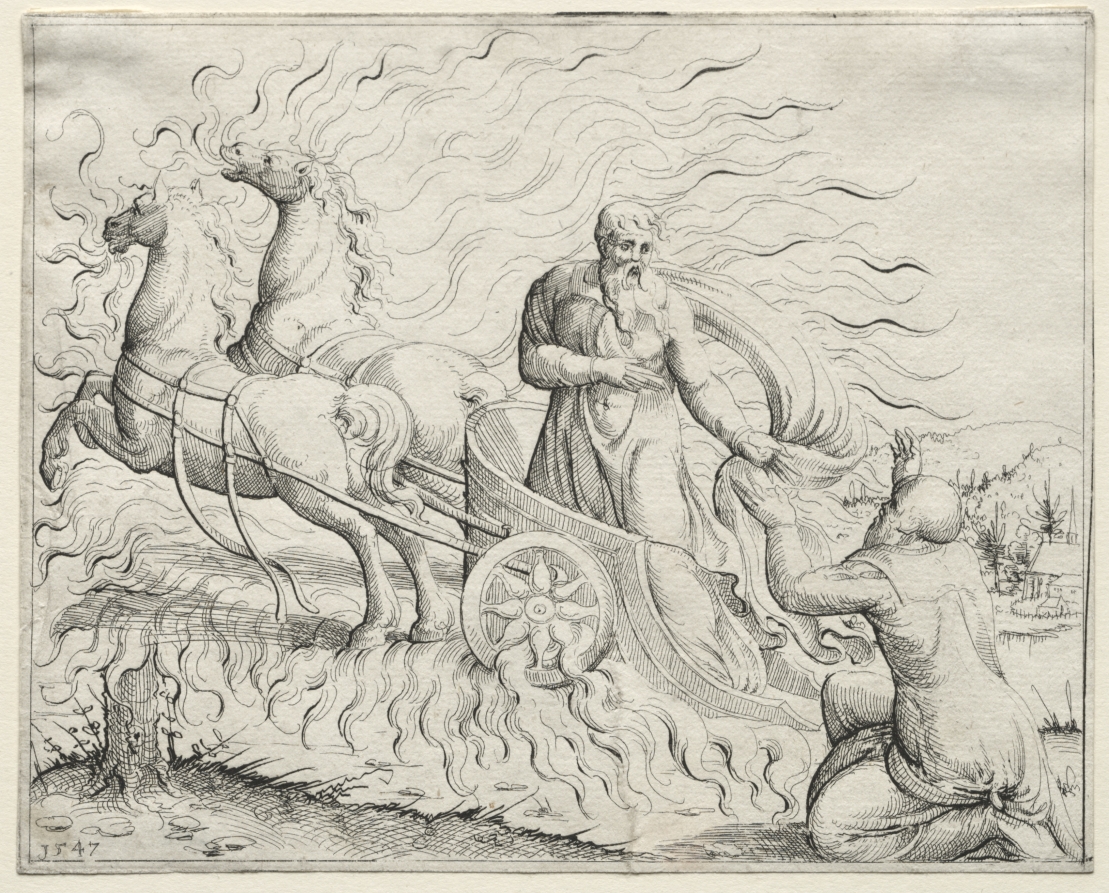 Augustin Hirschvogel《Elijah Ascends to Heaven》（クリーヴランド美術館蔵）