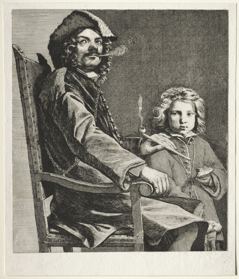 Man Smoking a Pipe and a Small Boy