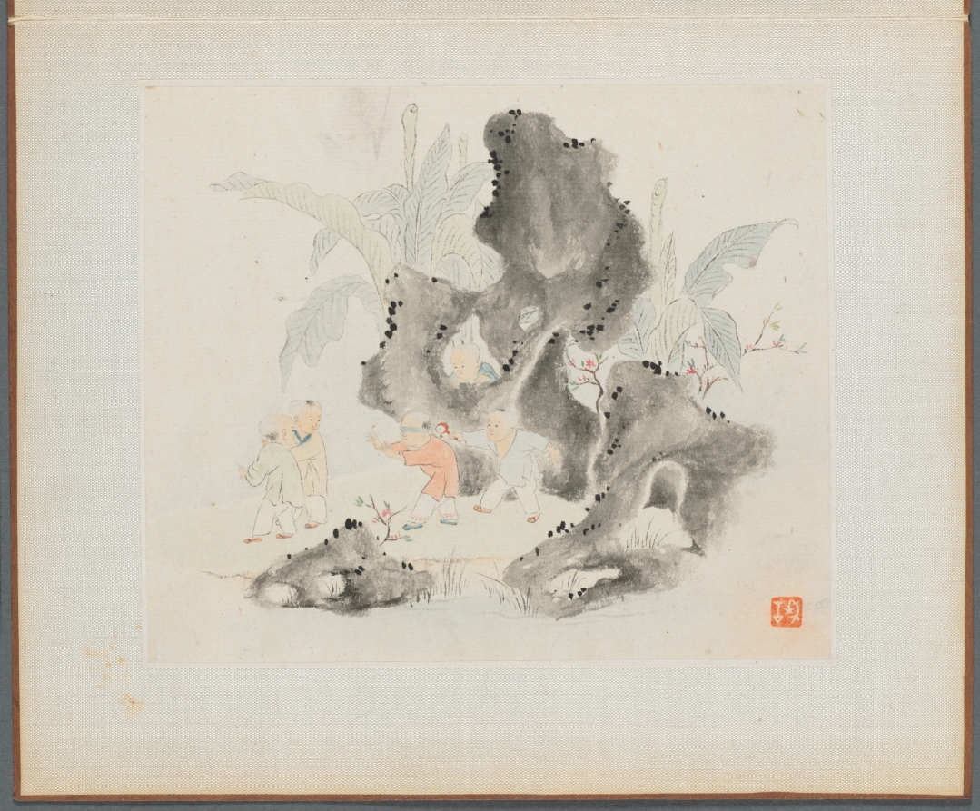 Album of Landscape Paintings Illustrating Old Poems: Children Playing Blindman's Buff in a Garden