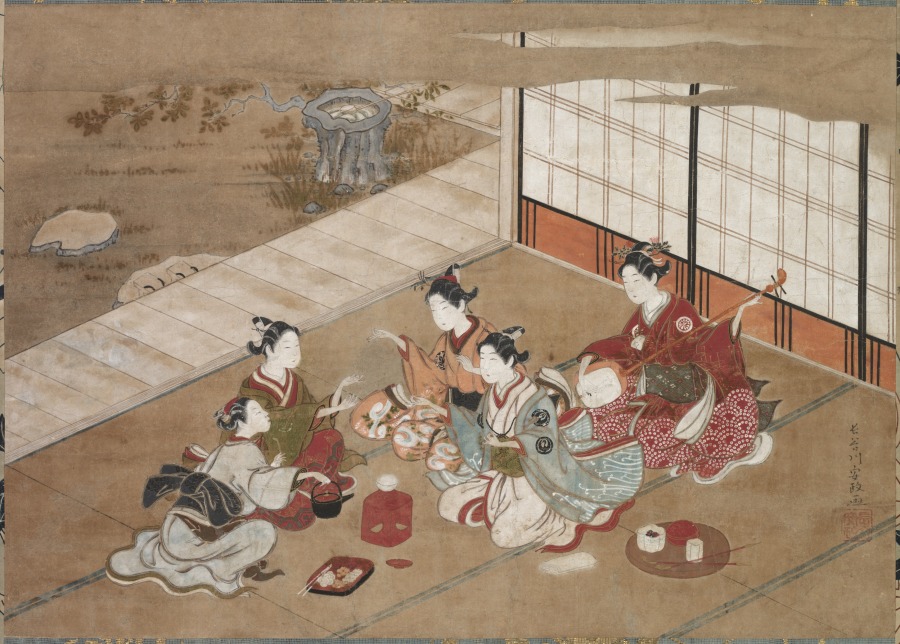 Hasegawa Yasumasa《Playing the "Hand Game"》(クリーヴランド美術館蔵)