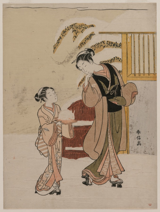 鈴木春信《Young Woman Admiring a Snow Rabbit》（クリーヴランド美術館蔵）