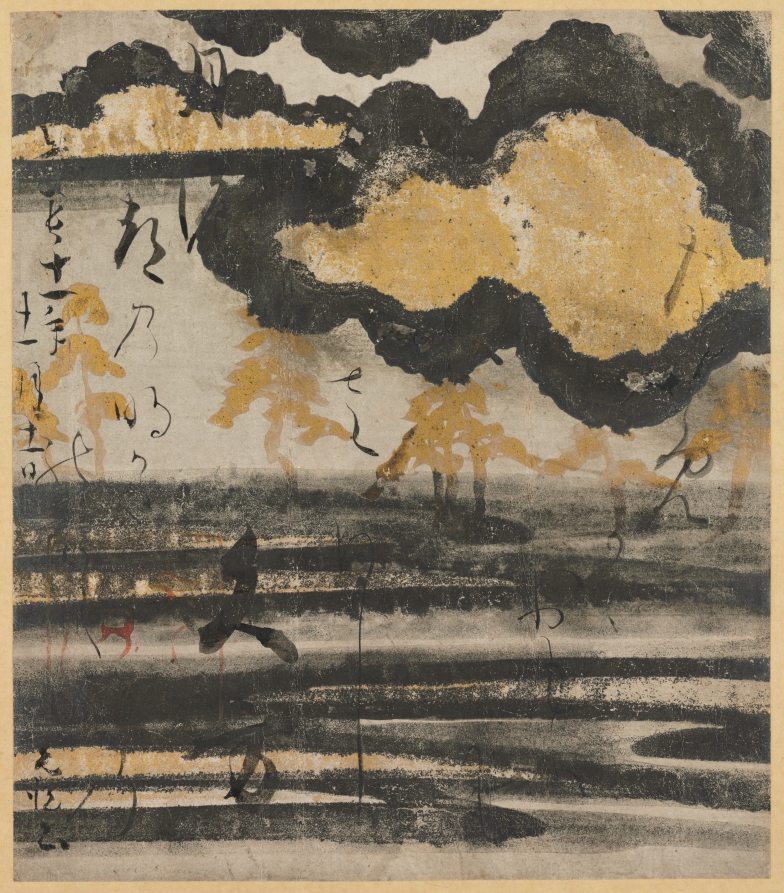 浜辺の松を描いた新古今和歌集色紙