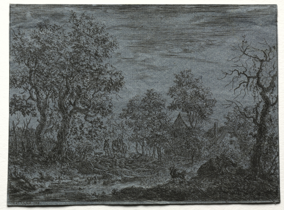 A Small River in the Foreground with a Cow and Goat