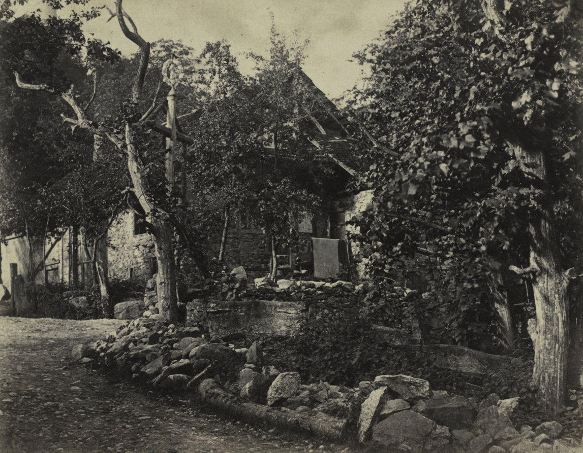 Rural Scene with Stone Building and Cross