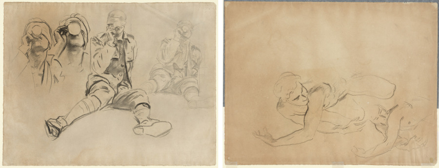 ジョン・シンガー・サージェント《Studies of a Soldier Drinking, for Gassed (recto); Studies of a Male Nude (verso)》(クリーヴランド美術館蔵)