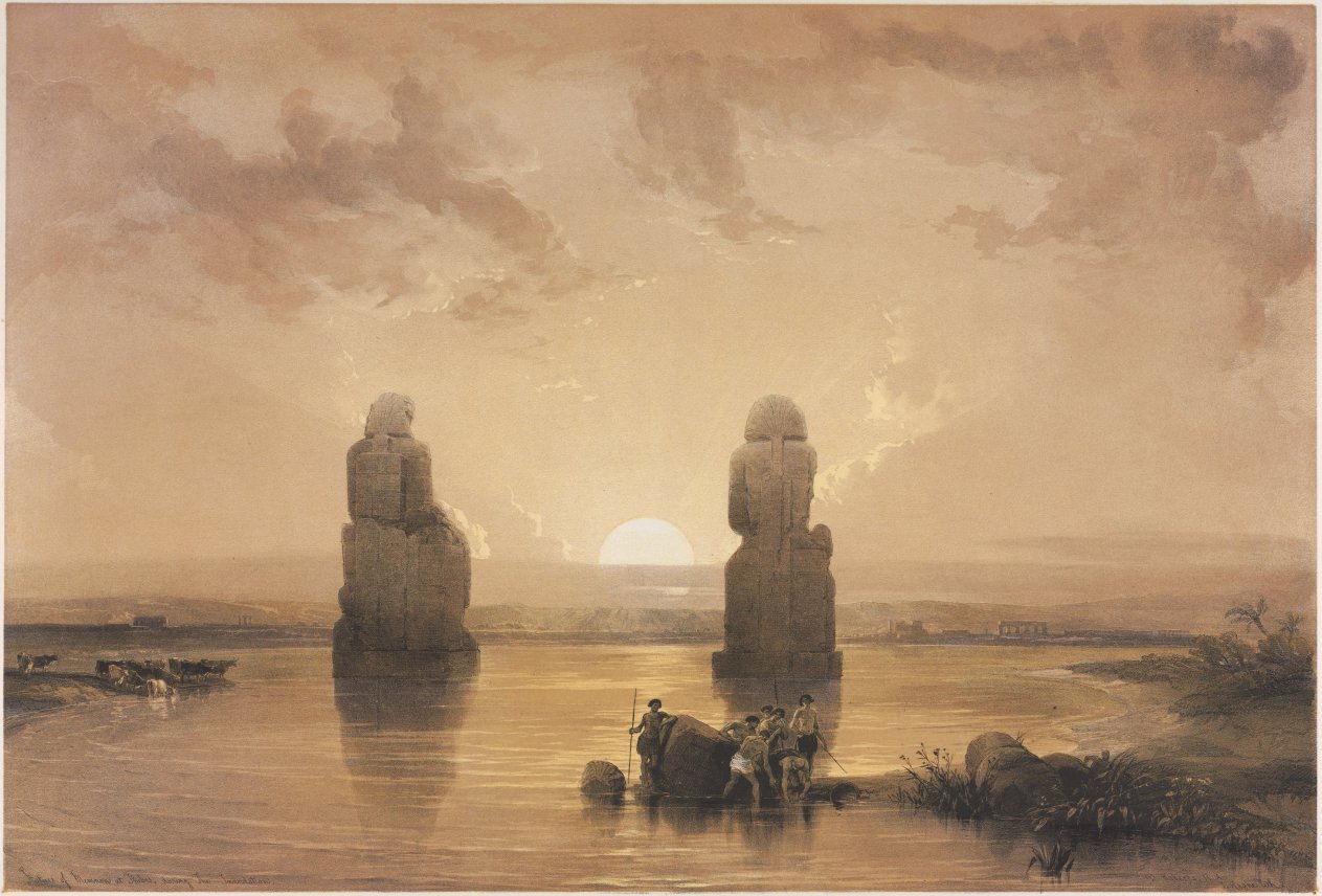 Egypt and Nubia, Volume II: Statues of Memnon at Thebes, during the Inundation