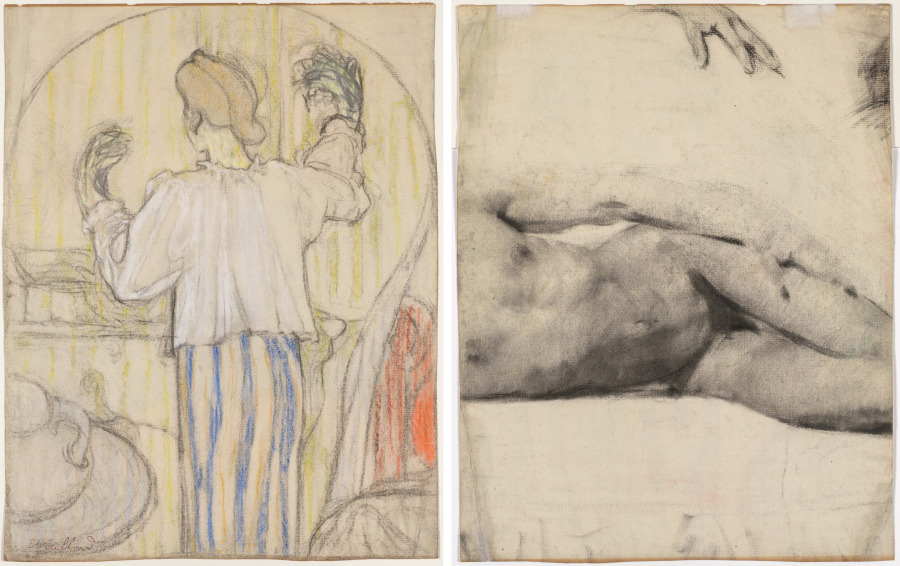 In Front of the Mirror (recto); Reclining Male Nude (verso)