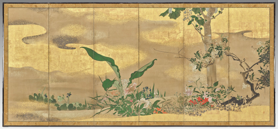 四季花木図（右隻）