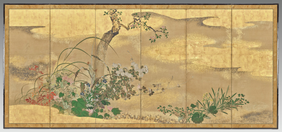 四季花木図（左隻）