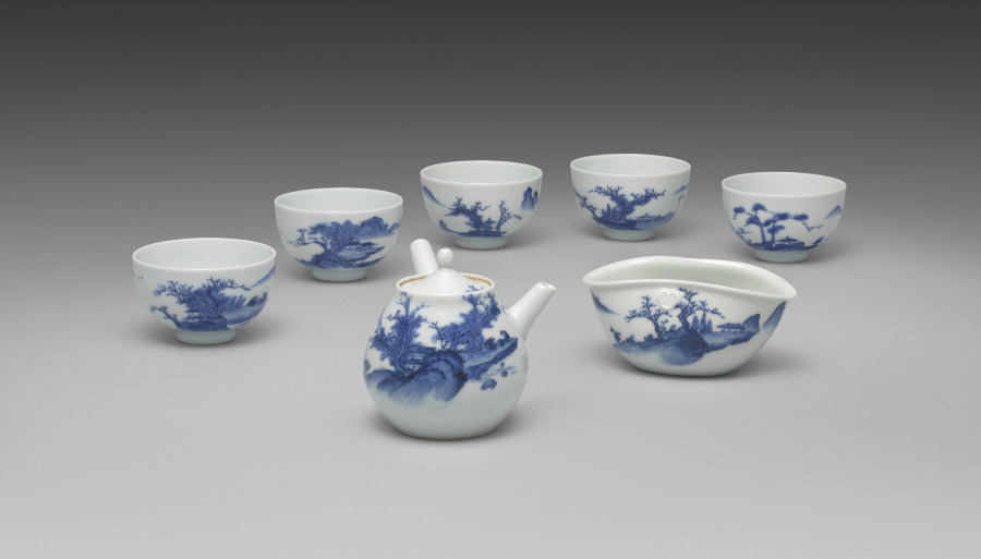 中国山水図の茶器揃