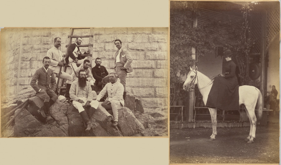 Managing staff of Meprs. Glover & Co. at Sindh Bridge (recto, top); Untitled: Woman on horse (verso, right)