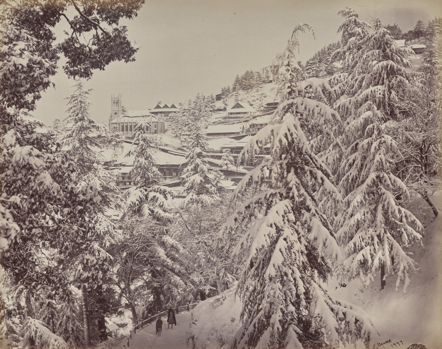 Shimla. View of the Church from Mount Jakko Looking West with Part of the Mall in Winter