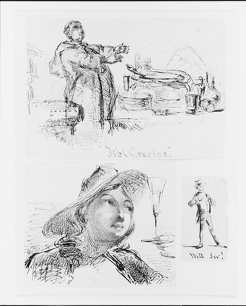 Monk Saying Grace, "Tibi Gracias" (Recto); Three Sketches of Lamp (Verso) (from Sketchbook)