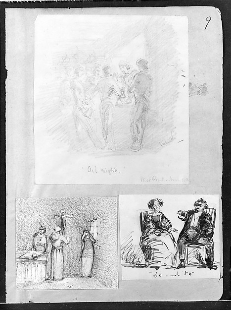Oil Night (Recto); Several Sketches of Heads (Verso) (from Sketchbook)