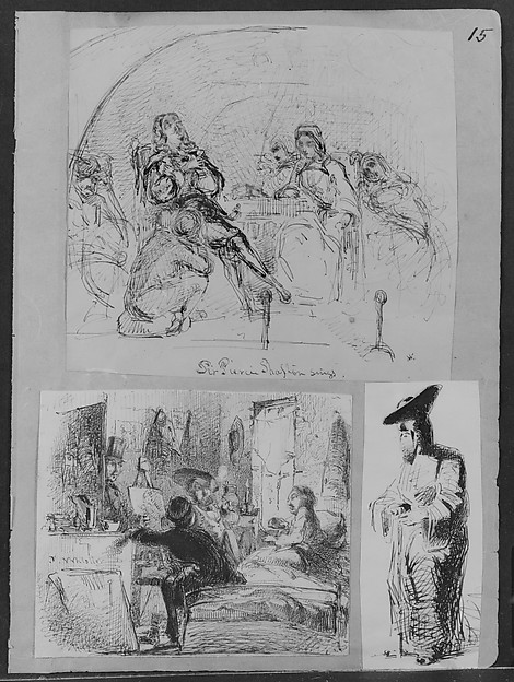 Sir Piercie Shafton Sings (from Sir Walter Scott's "The Monastery") (Recto); Sketch of Female Figure (Verso) (from Sketchbook)