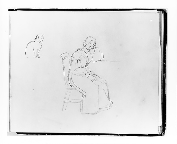 Cat; Seated Woman Leaning on a Table or Ledge (from Sketchbook)