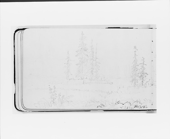 Mountain Landscape with River (Stave?), Trees, and Island (from Sketchbook)