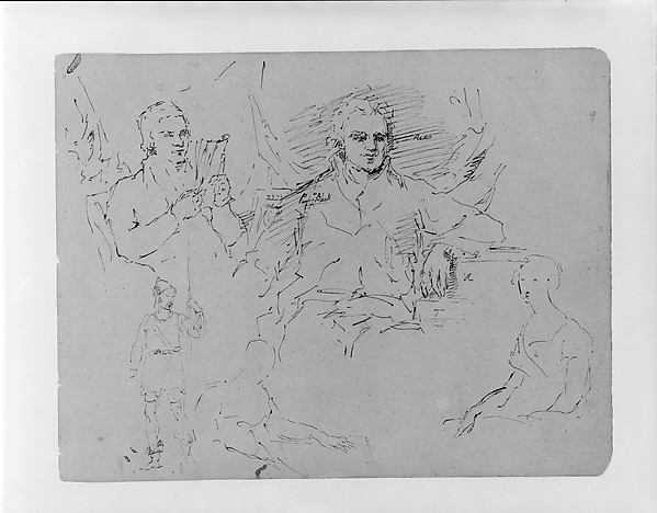 Five Figure Sketches, Including Two Half-length Steated Male Portrait Types (from Sketchbook)