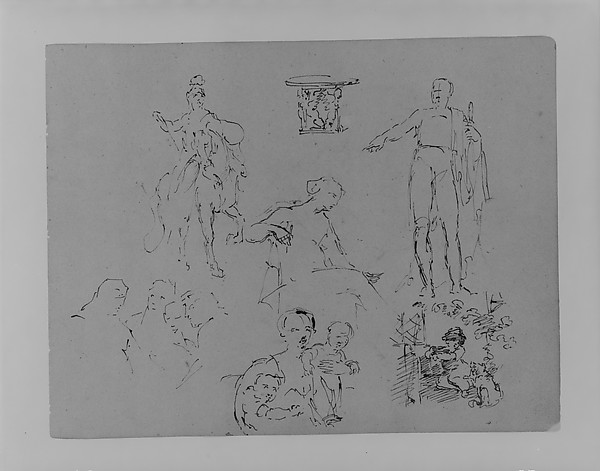 Six Figure Sketches and a Round Table (from Sketchbook)