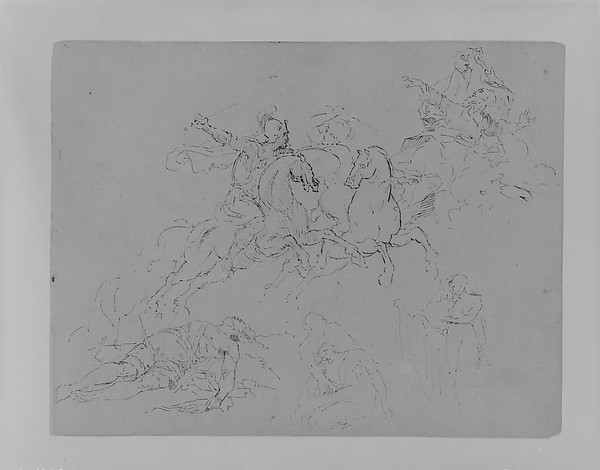 Five Figure and Group Sketches, Including Two Battling Equestrains, and Dead Warior (from Sketchbook)